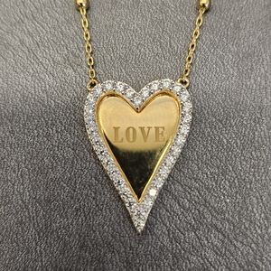 "LOVE" Heart necklace with Cubic Zirconia halo. Gold plated Sterling silver.